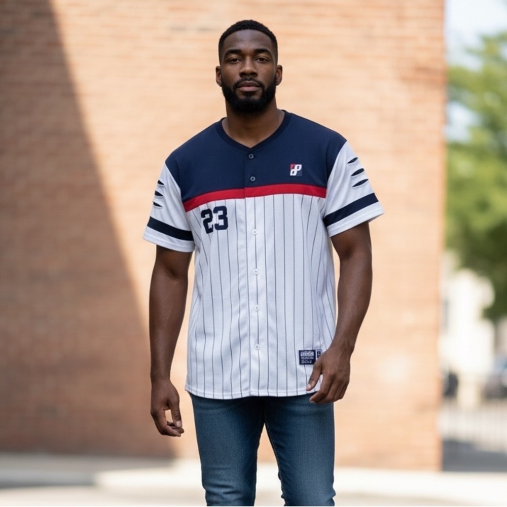 TS739 Mens Bleeker & Mercer Streetwear 23 Pinstripe Urban T Shirt M